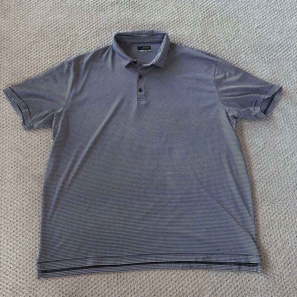 Jack Nicklaus Golf Polo Shirt Size XXL Casual White Black Striped Stretch Light